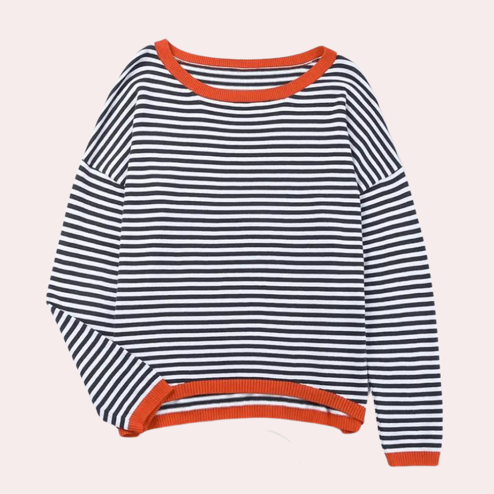 Sweter damski dzianinowy w paski oversize casual na jesień i zimę z rękawem
