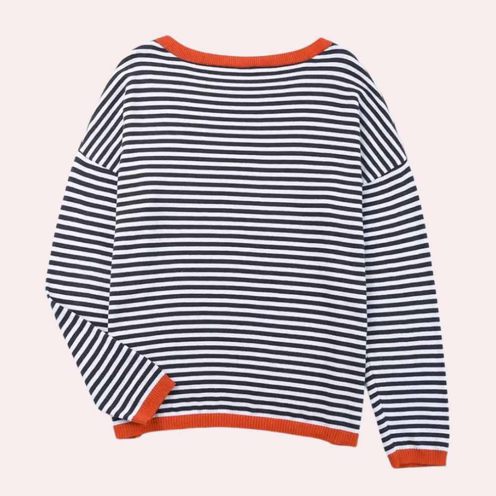 Sweter damski dzianinowy w paski oversize casual na jesień i zimę z rękawem