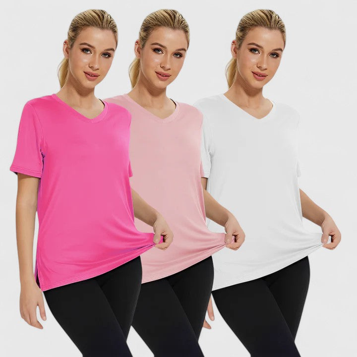 T-shirts de algodão para mulher, conjunto de 3 peças, com manga curta para a temporada de verão, para usar no dia a dia.