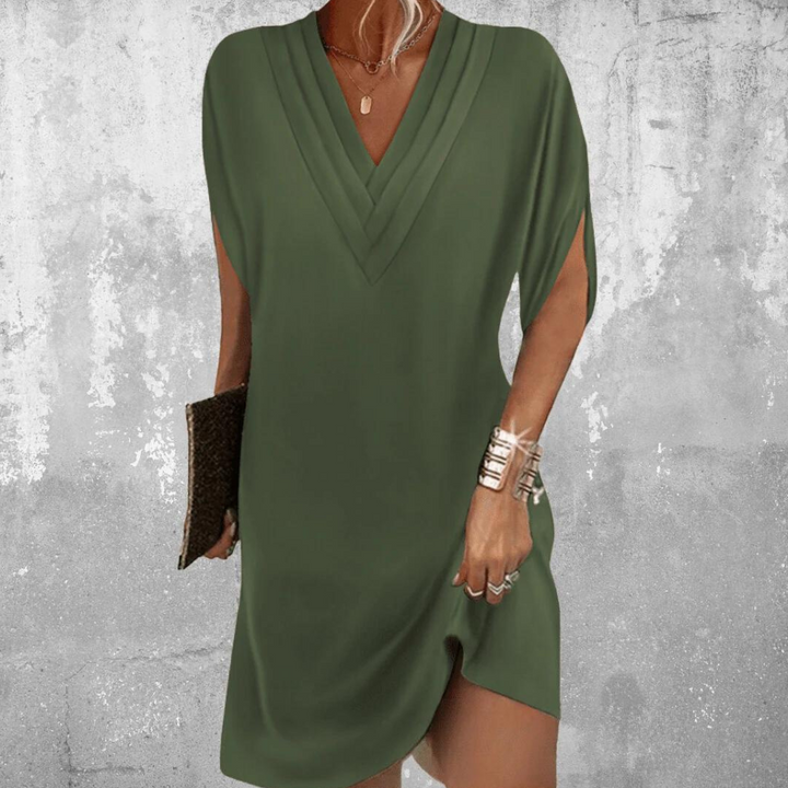Sukienka damska bawełniana V-neck elegancka luźna na wiosnę lato casual midi