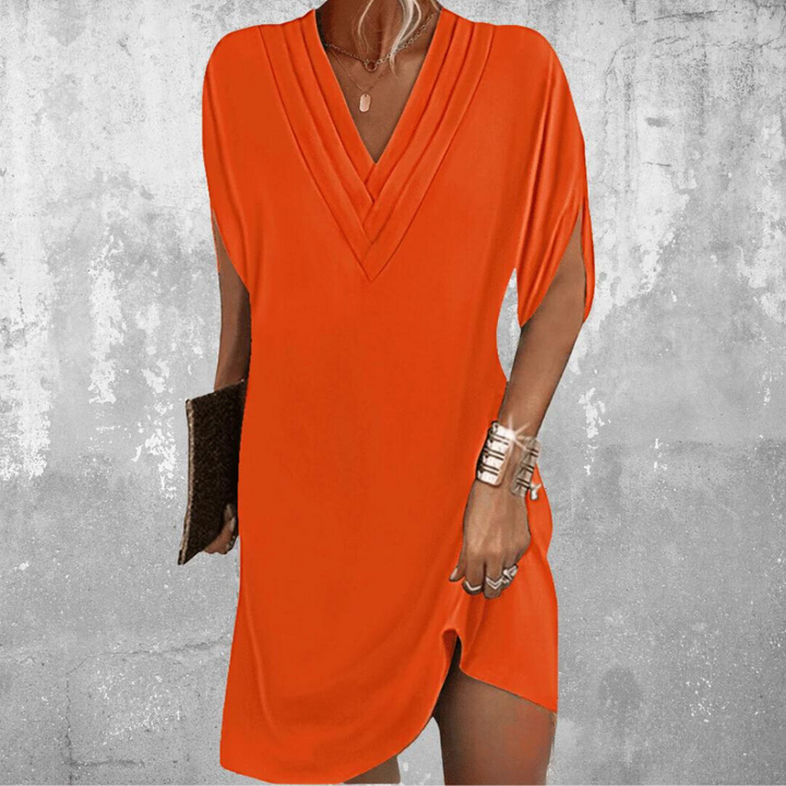 Sukienka damska bawełniana V-neck elegancka luźna na wiosnę lato casual midi