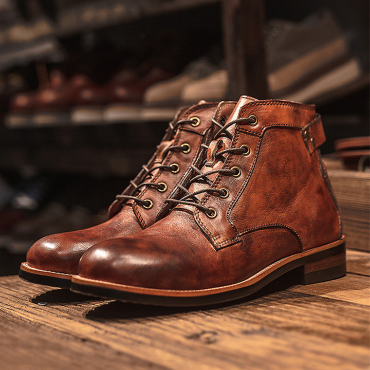 Buty męskie skórzane trzewiki eleganckie na wiosnę i jesień casualowe wiązane klasyczne