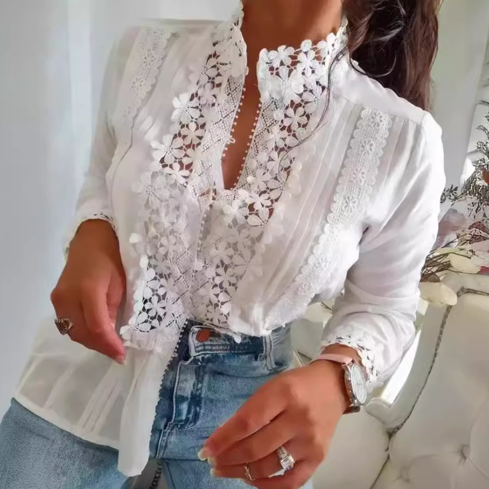 Bluzka damska bawełniana koronkowa elegancka na wiosnę koszula casual stylowa