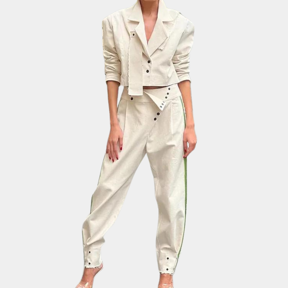 Komplet damski elegancki 2-częściowy bawełniany zestaw na lato stylowy casual garnitur