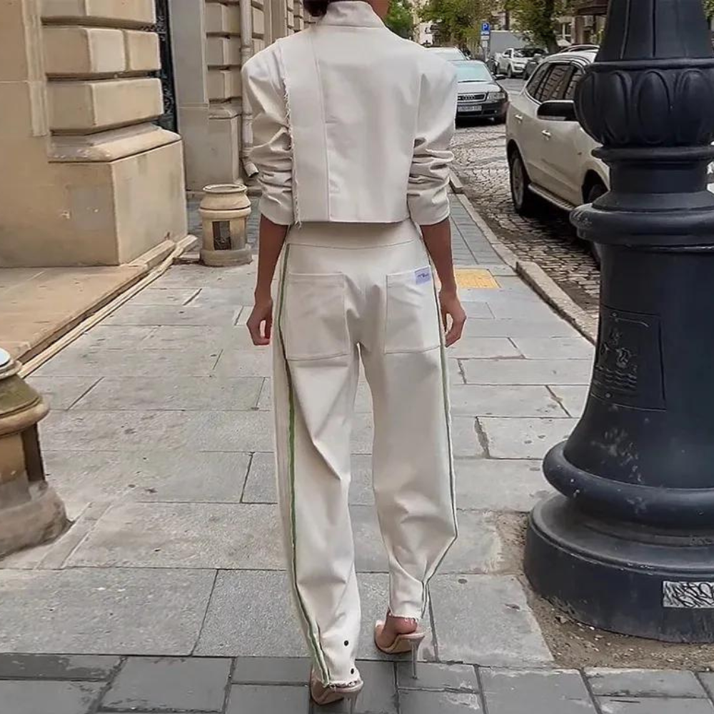 Komplet damski elegancki 2-częściowy bawełniany zestaw na lato stylowy casual garnitur