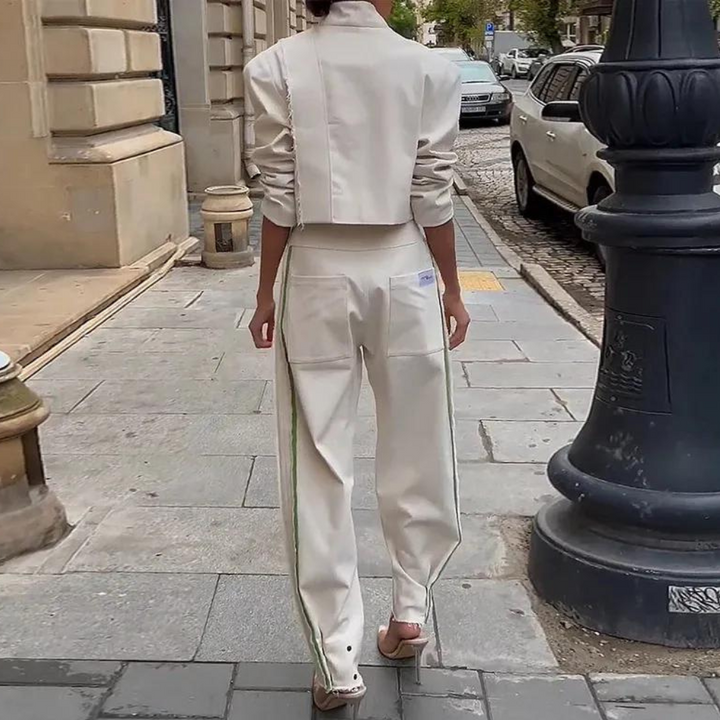 Komplet damski elegancki 2-częściowy bawełniany zestaw na lato stylowy casual garnitur
