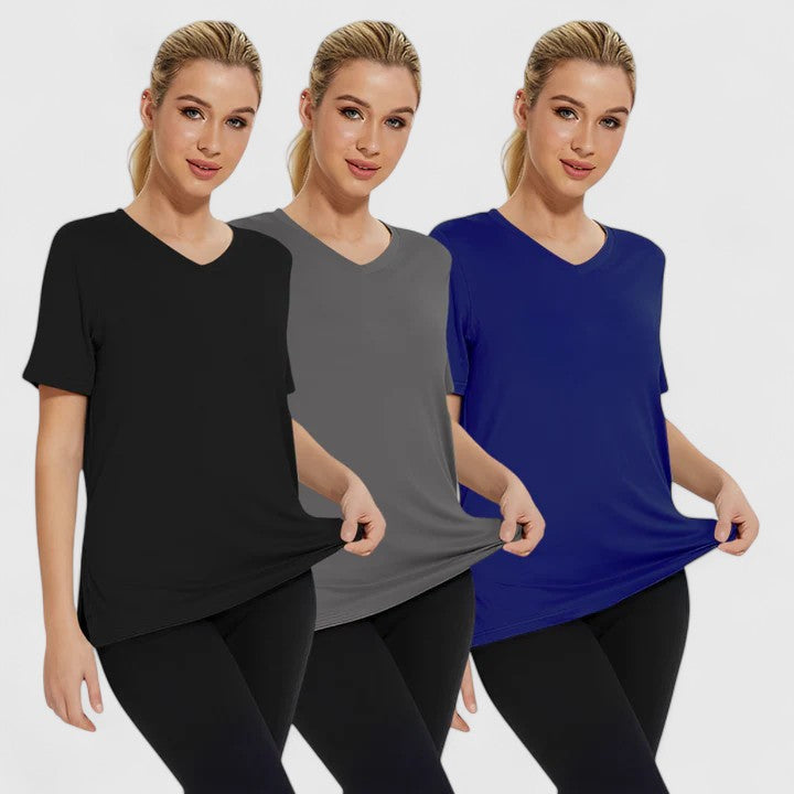 T-shirts de algodão para mulher, conjunto de 3 peças, com manga curta para a temporada de verão, para usar no dia a dia.