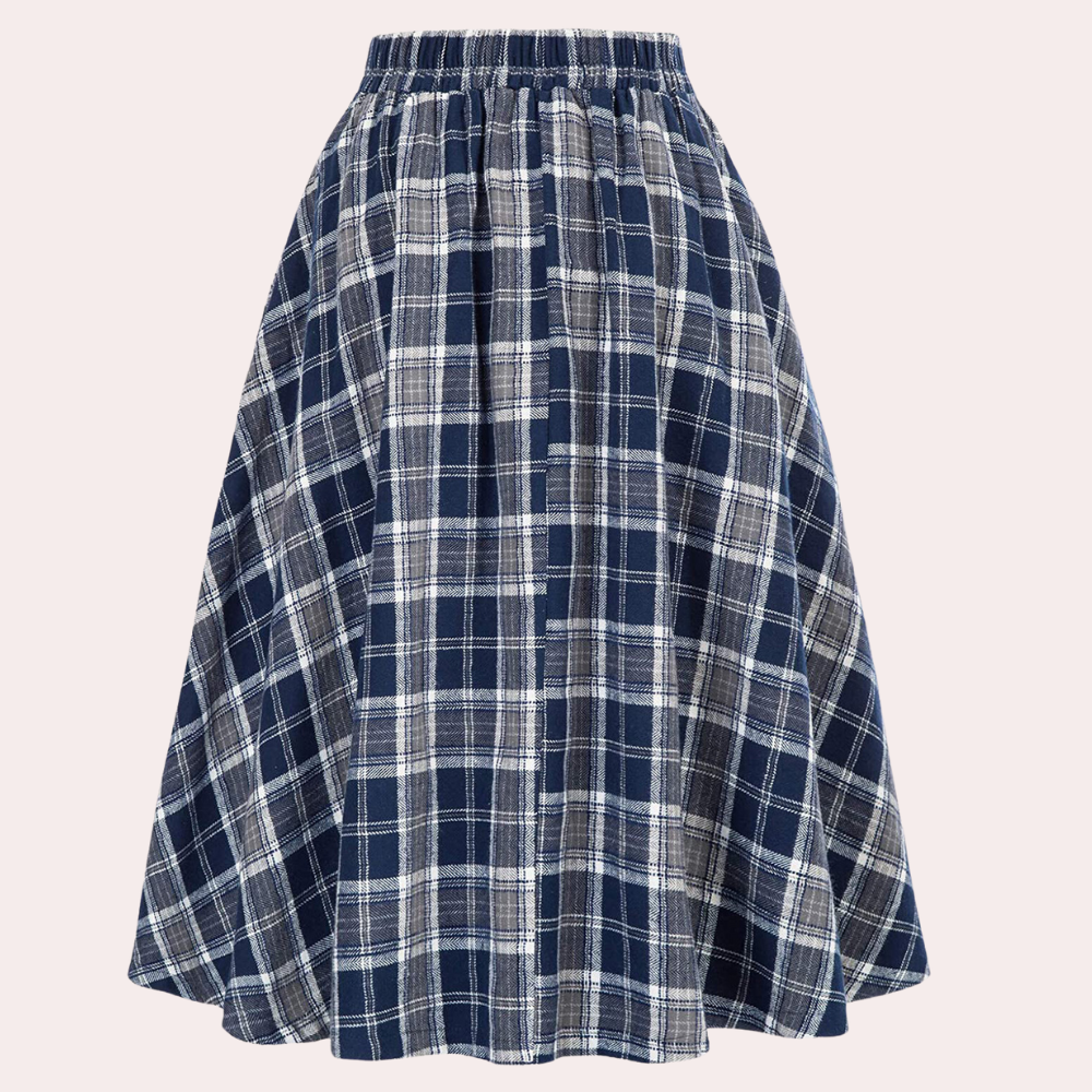 Luminita - Elegancka spódnica o linii A ze stylowym nadrukiem w kratę