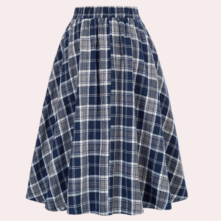 Luminita - Elegancka spódnica o linii A ze stylowym nadrukiem w kratę