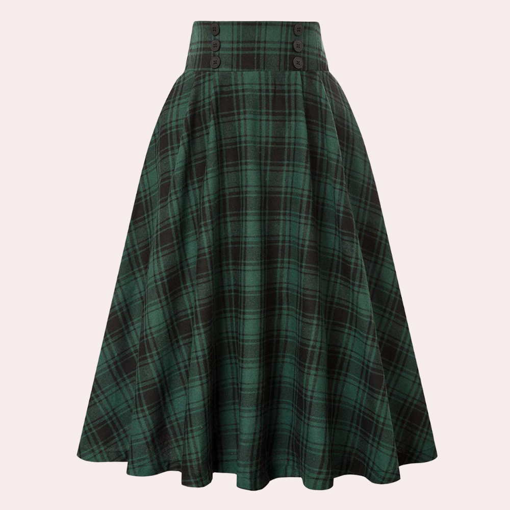 Luminita - Elegancka spódnica o linii A ze stylowym nadrukiem w kratę