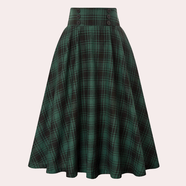 Luminita - Elegancka spódnica o linii A ze stylowym nadrukiem w kratę