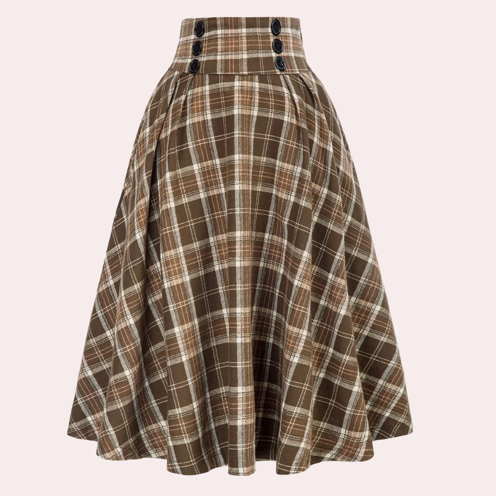 Luminita - Elegancka spódnica o linii A ze stylowym nadrukiem w kratę