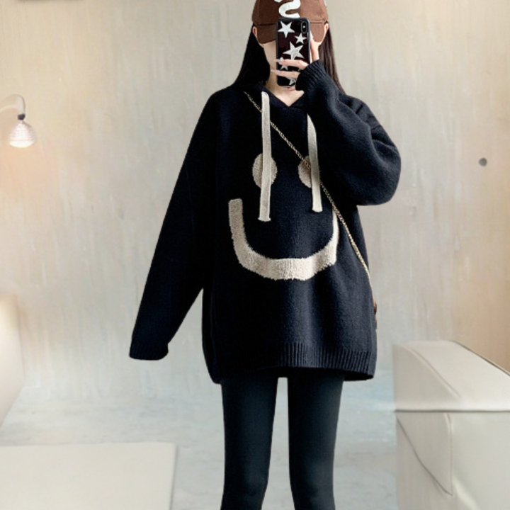 Sweter damski z kapturem wełniany oversize dzianinowy ciepły na jesień zimę