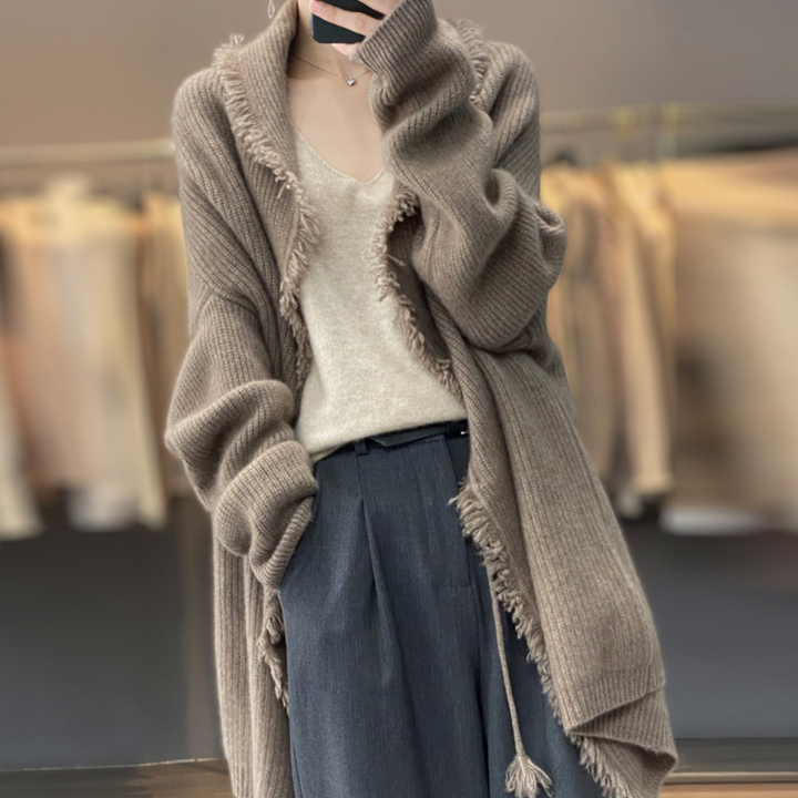 Kardigan damski wełniany oversize dzianinowy na wiosnę i lato elegancki