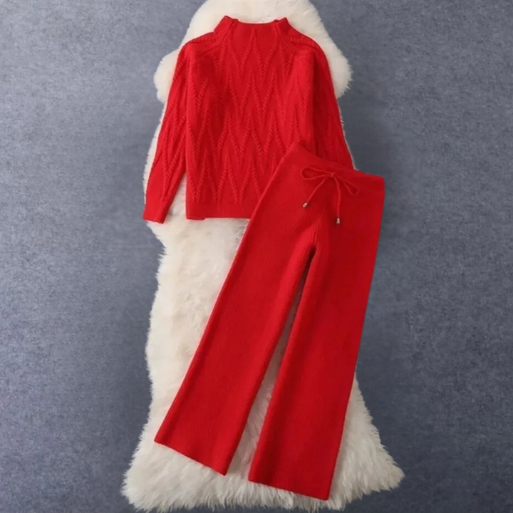 Komplet dzianinowy damski wełniany zestaw sweter i spodnie wiosenny elegancki