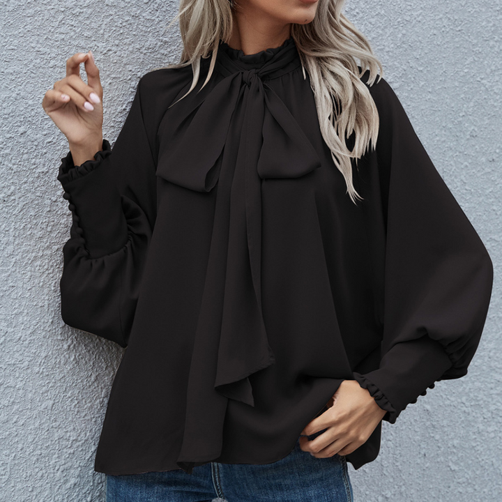 Bluzka damska elegancka bawełniana wiosenna koszula z wiązaniem casualowa modna