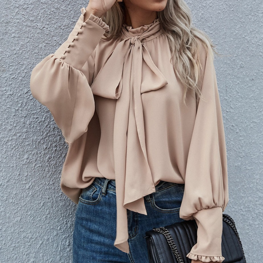 Bluzka damska elegancka bawełniana wiosenna koszula z wiązaniem casualowa modna