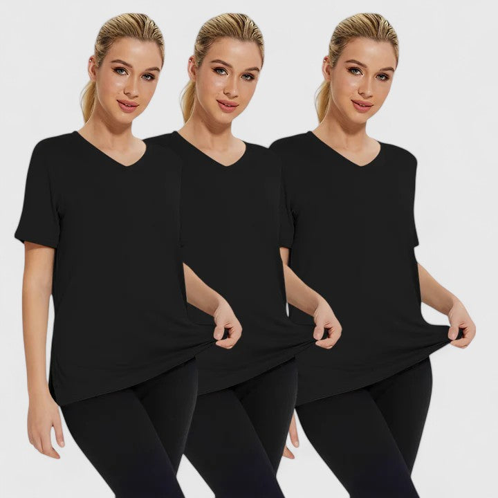 T-shirts de algodão para mulher, conjunto de 3 peças, com manga curta para a temporada de verão, para usar no dia a dia.
