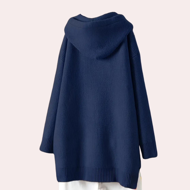 Sweter damski wełniany z kapturem dzianinowy na wiosnę casual luźny wygodny stylowy