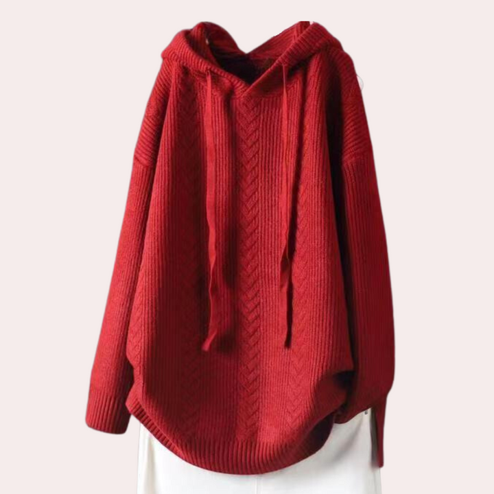 Sweter damski wełniany z kapturem dzianinowy na wiosnę casual luźny wygodny stylowy
