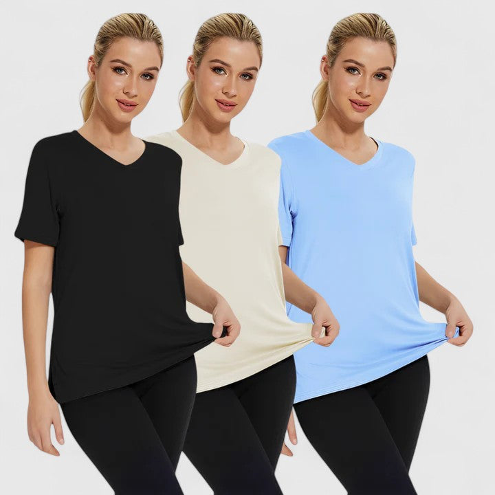T-shirts de algodão para mulher, conjunto de 3 peças, com manga curta para a temporada de verão, para usar no dia a dia.