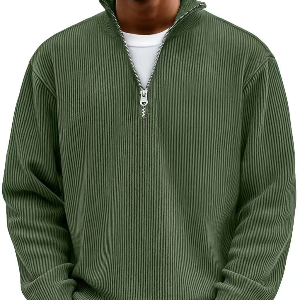 Sweter męski rozpinany pod szyją z dzianiny prążkowanej jesienny