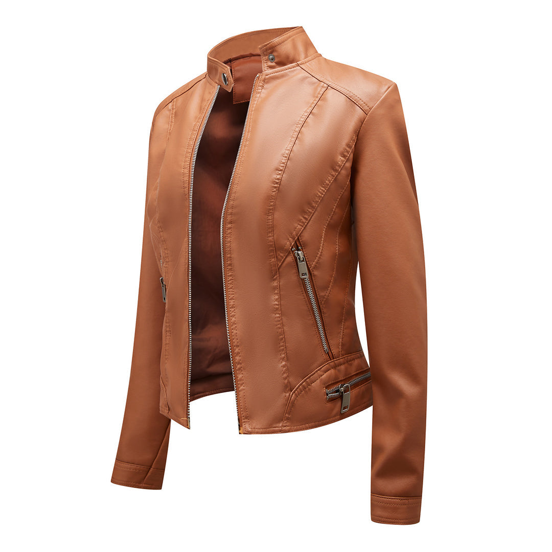 Kurtka damska skórzana biker ramoneska na wiosnę i jesień lekka elegancka casualowa