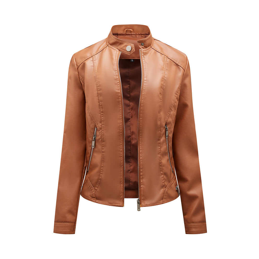 Kurtka damska skórzana biker ramoneska na wiosnę i jesień lekka elegancka casualowa