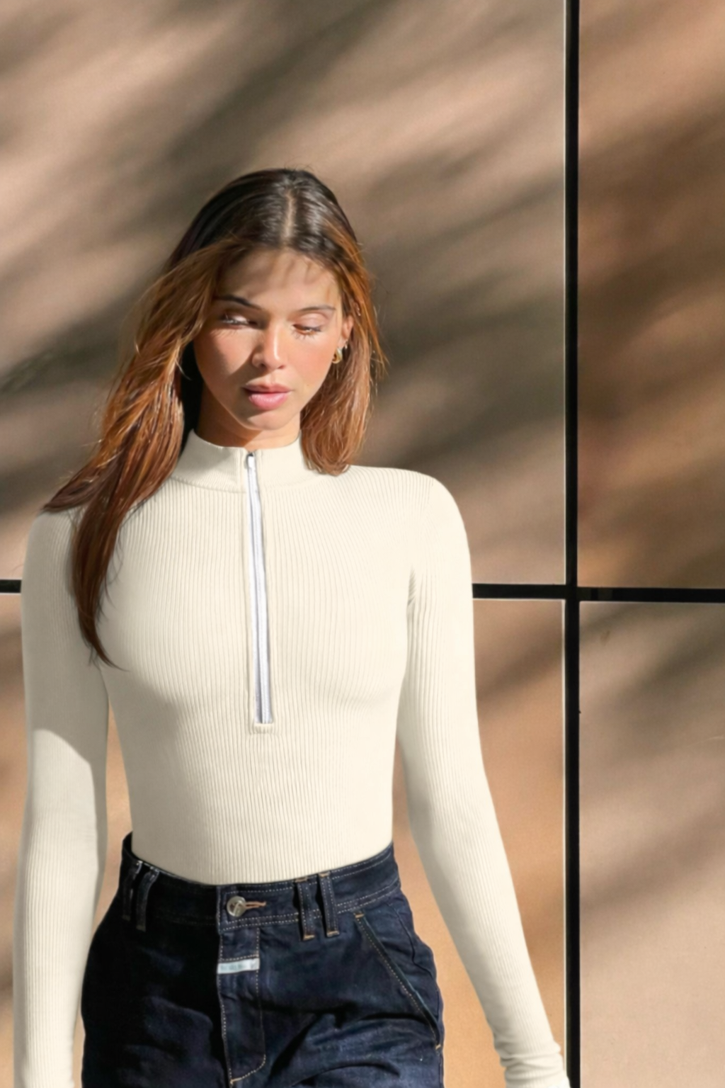Body damskie dopasowane długi rękaw bawełna prążkowana letnie modelujące