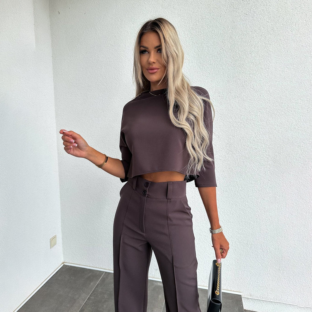 Komplet damski bawełniany elegancki zestaw top i spodnie na wiosnę stylowy casual
