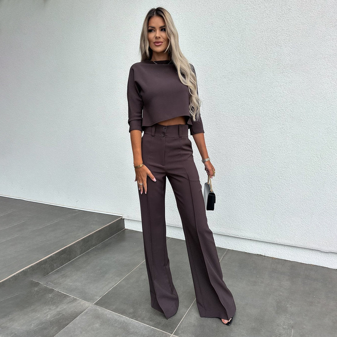 Komplet damski bawełniany elegancki zestaw top i spodnie na wiosnę stylowy casual