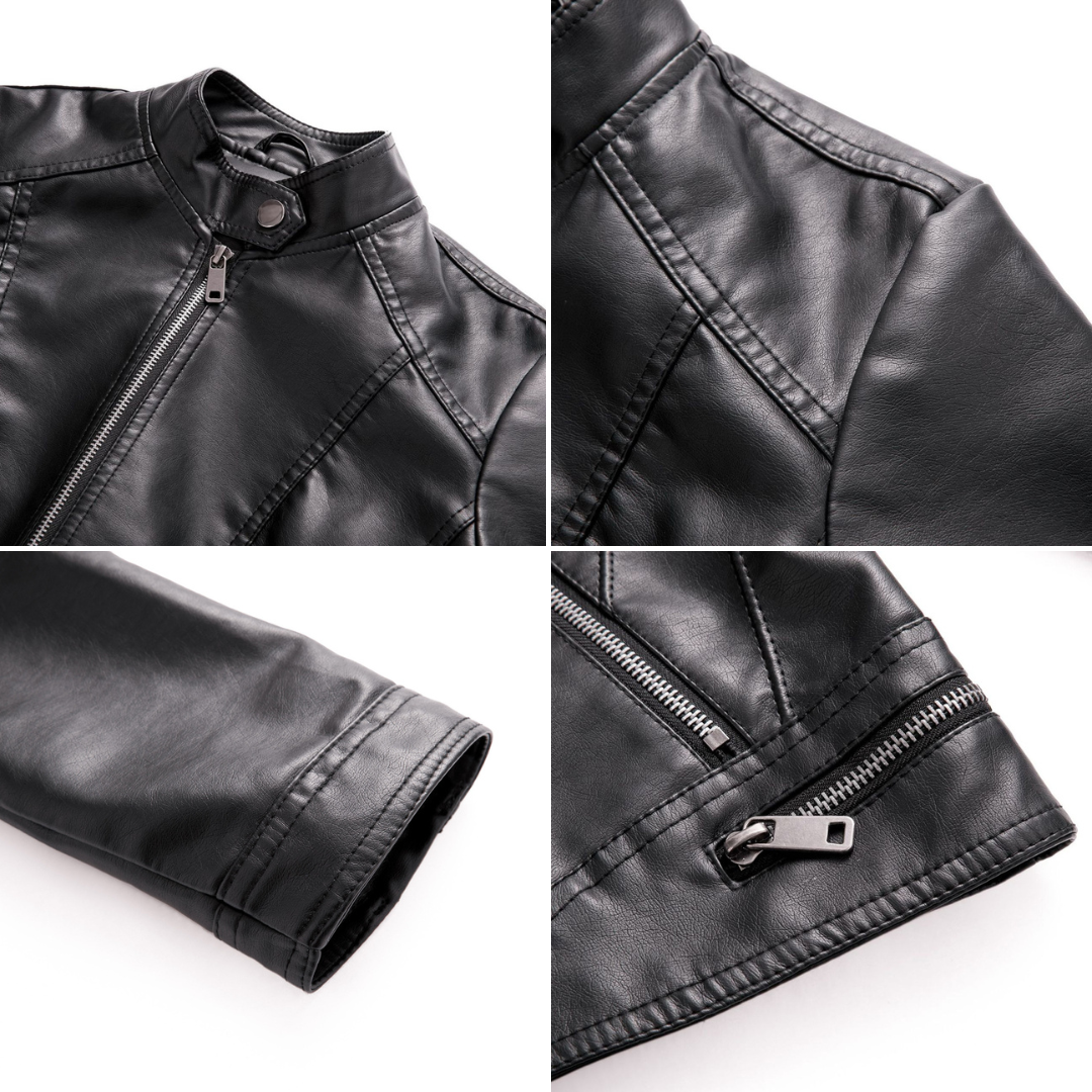 Kurtka damska skórzana biker ramoneska na wiosnę i jesień lekka elegancka casualowa