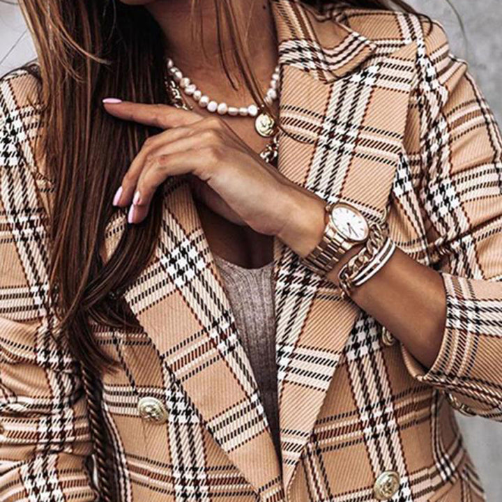 Marynarka damska w kratę na wiosnę elegancki blazer casual poliester lekka