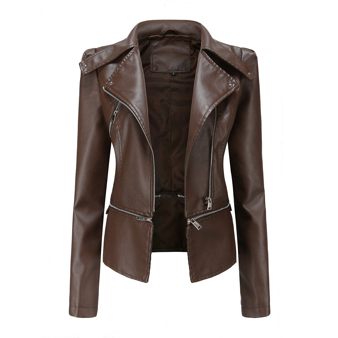 Women's leather biker jacket elegant light spring short stylish jacket