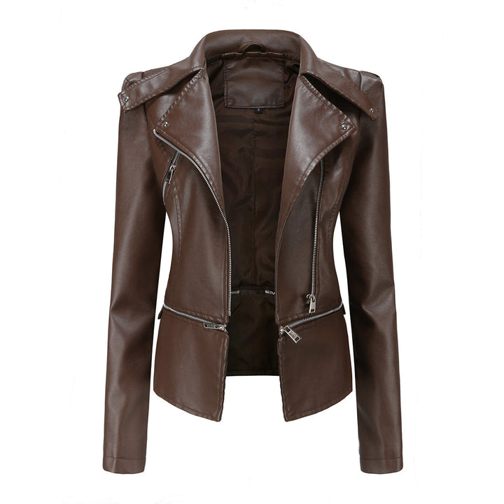 Women's leather biker jacket elegant light spring short stylish jacket