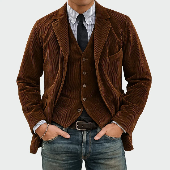 Blazer masculino de bombazina de algodão, para o outono, elegância casual