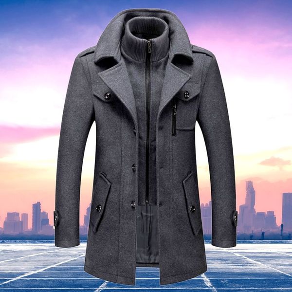 Pánský vlněný kabát elegantní dlouhý přechodný na jaro klasický stylový