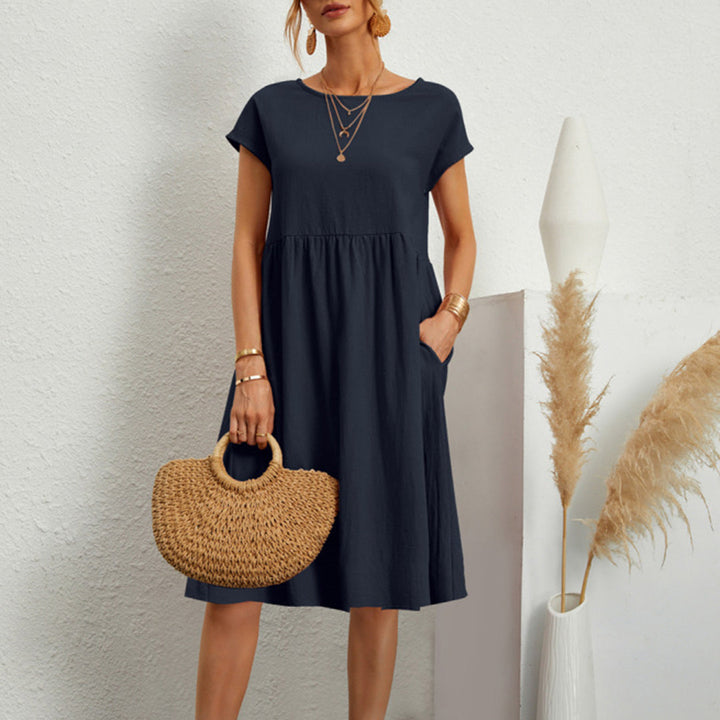 Sukienka damska bawełniana letnia midi casual krótki rękaw lekka na lato elegancka