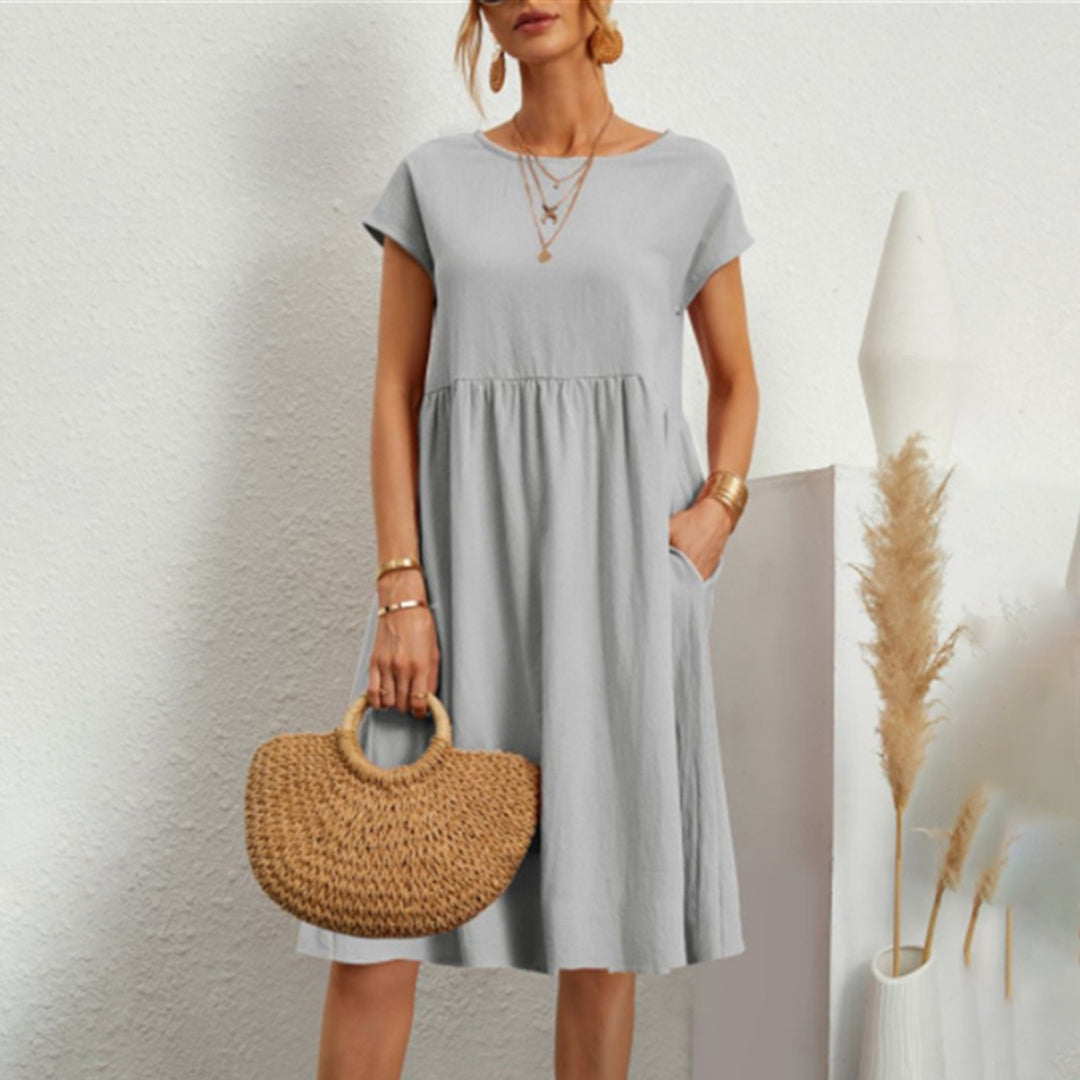 Sukienka damska bawełniana letnia midi casual krótki rękaw lekka na lato elegancka