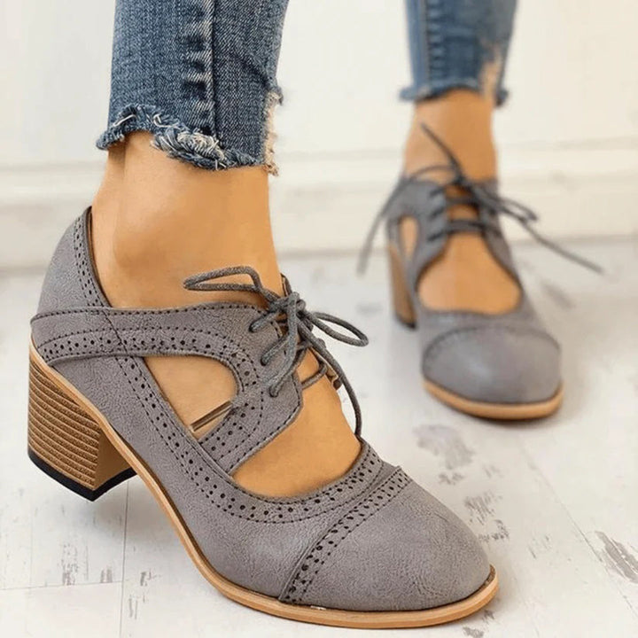 Półbuty damskie skórzane na obcasie eleganckie buty casual na sezon wiosna-lato