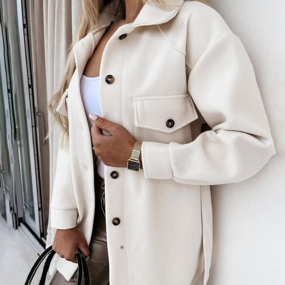 Kurtka damska wełniana elegancka wiosenna kurtka z paskiem casual do codziennych stylizacji