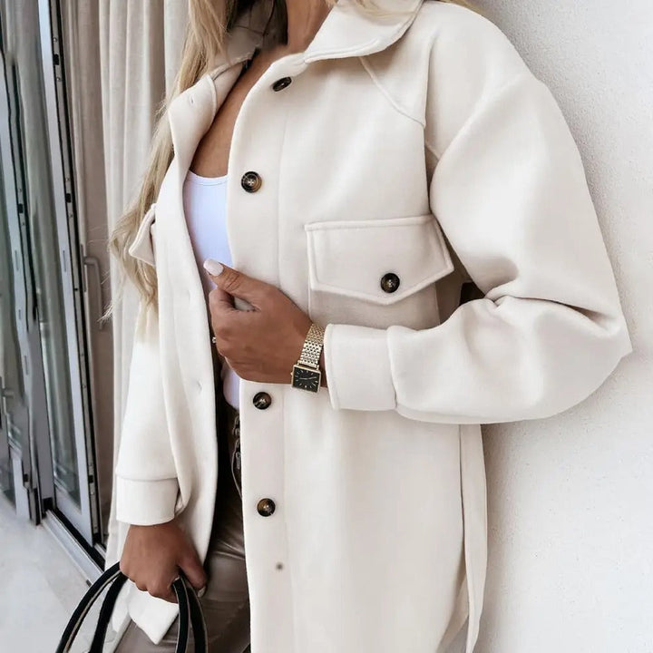 Kurtka damska wełniana elegancka wiosenna kurtka z paskiem casual do codziennych stylizacji