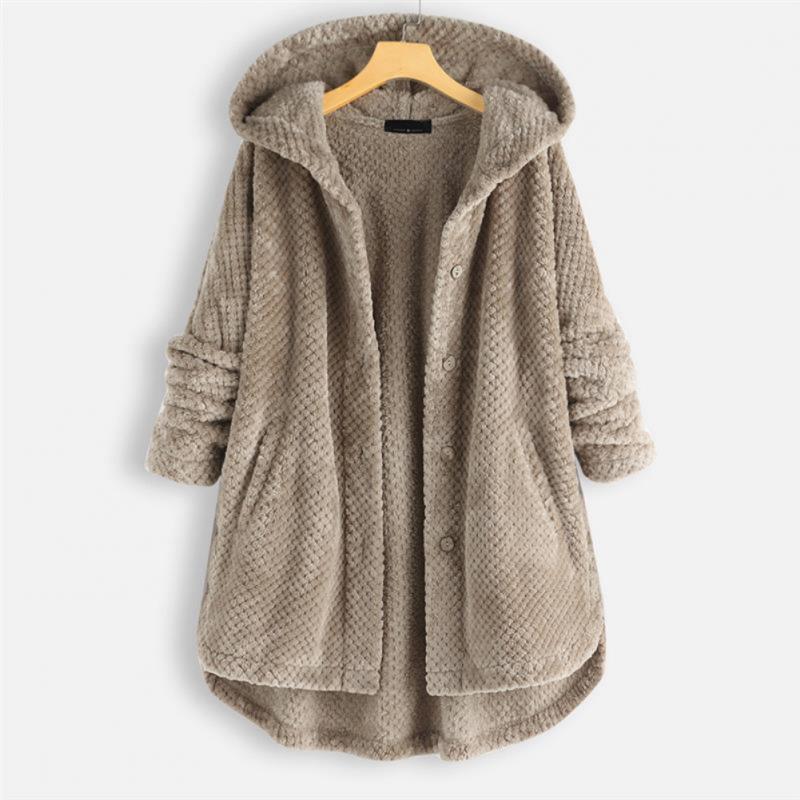 Kurtka damska fleece z kapturem ciepła casual na jesień zimę oversize
