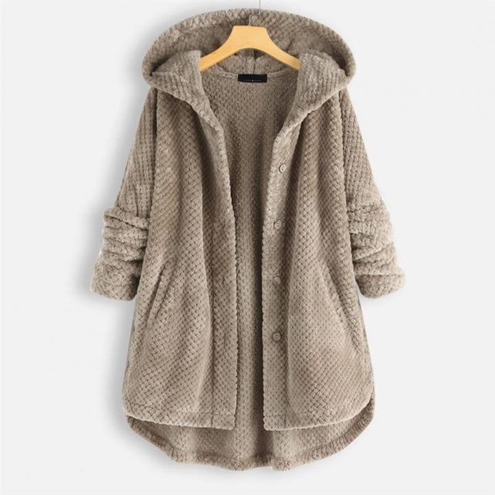 Kurtka damska fleece z kapturem ciepła casual na jesień zimę oversize