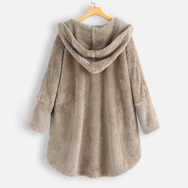 Kurtka damska fleece z kapturem ciepła casual na jesień zimę oversize