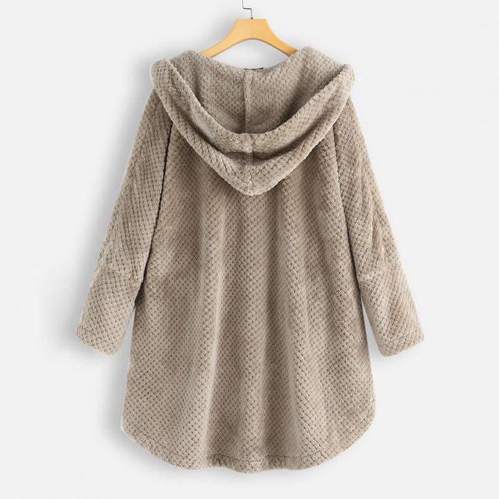 Kurtka damska fleece z kapturem ciepła casual na jesień zimę oversize
