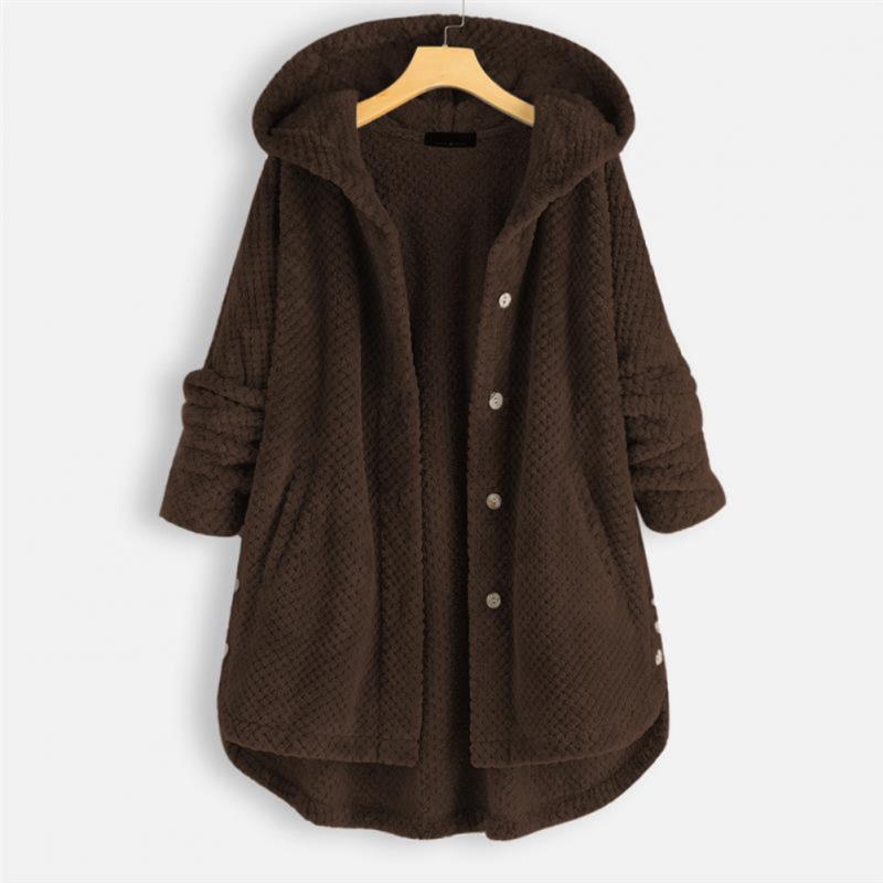 Kurtka damska fleece z kapturem ciepła casual na jesień zimę oversize