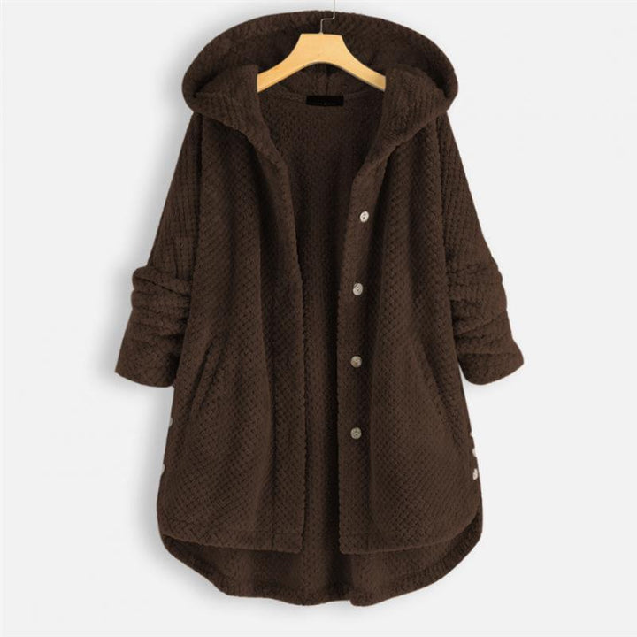 Kurtka damska fleece z kapturem ciepła casual na jesień zimę oversize
