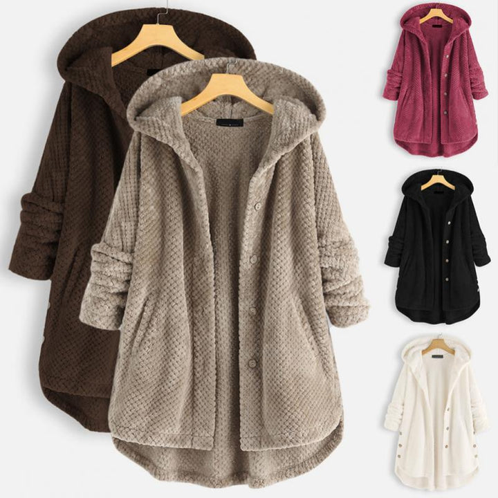 Kurtka damska fleece z kapturem ciepła casual na jesień zimę oversize