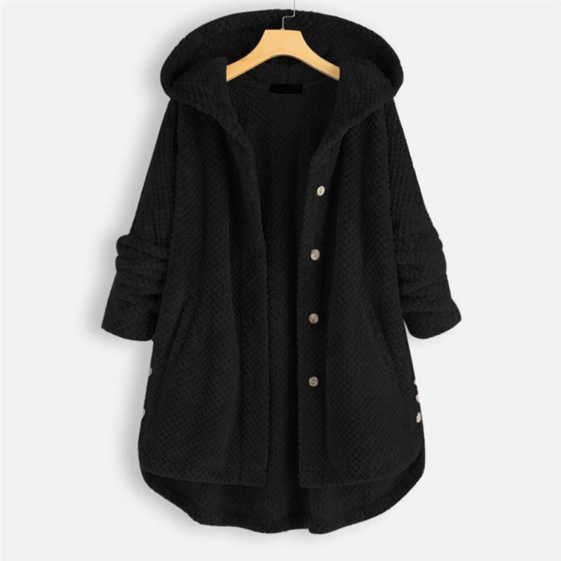 Kurtka damska fleece z kapturem ciepła casual na jesień zimę oversize